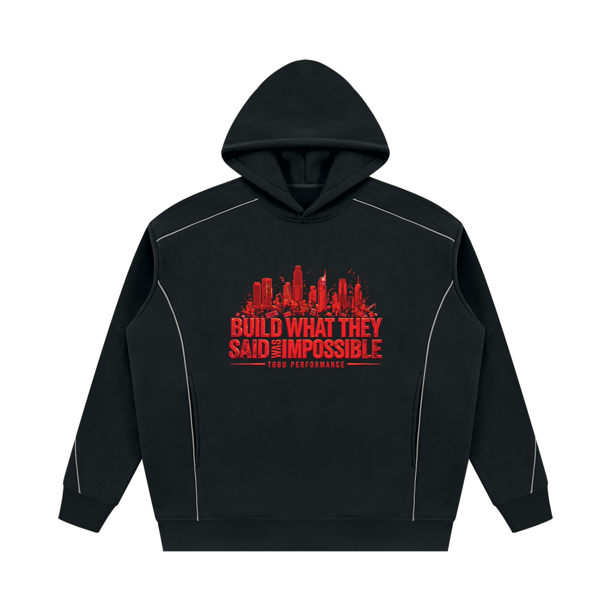 TOBU BUILD WHAT THEY SAID IS IMPOSSIBLE 345 GSM OVERSIZED PIPING FLEECE HOODIE | UNISEX