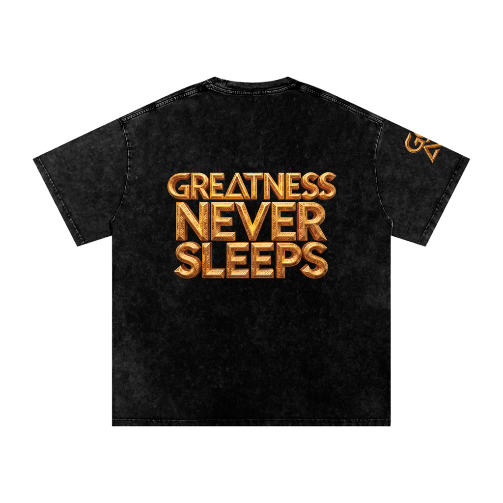 GOAT SOCIETY Greatness Never Sleeps Snow Washed Oversized Cotton T-Shirt
