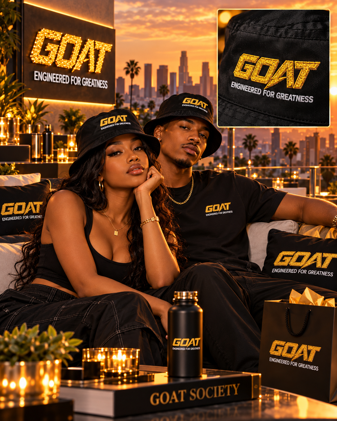 GOAT SILENT MOVES LOUD RESULTS COTTON TWILL BUCKET HAT | EMBROIDERED PREMIUM LIFESTYLE HEADWEAR