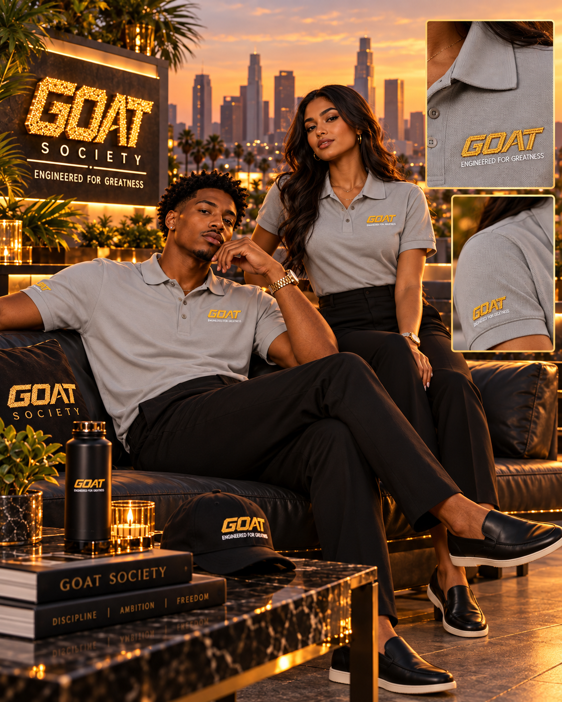 GOAT SOCIETY STANDING ON BUSINESS EMBROIDERED LOGO POLO SHIRT |
