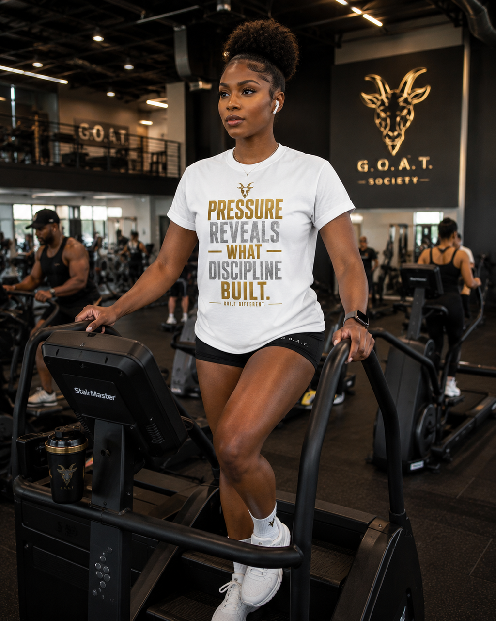 G.O.A.T. Society “Pressure Reveals What Discipline Built” Sorona Quick-Dry Cooling T-Shirt