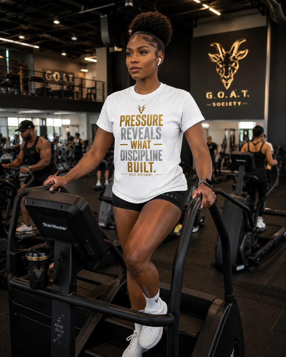 G.O.A.T. Society “Pressure Reveals What Discipline Built” Sorona Quick-Dry Cooling T-Shirt