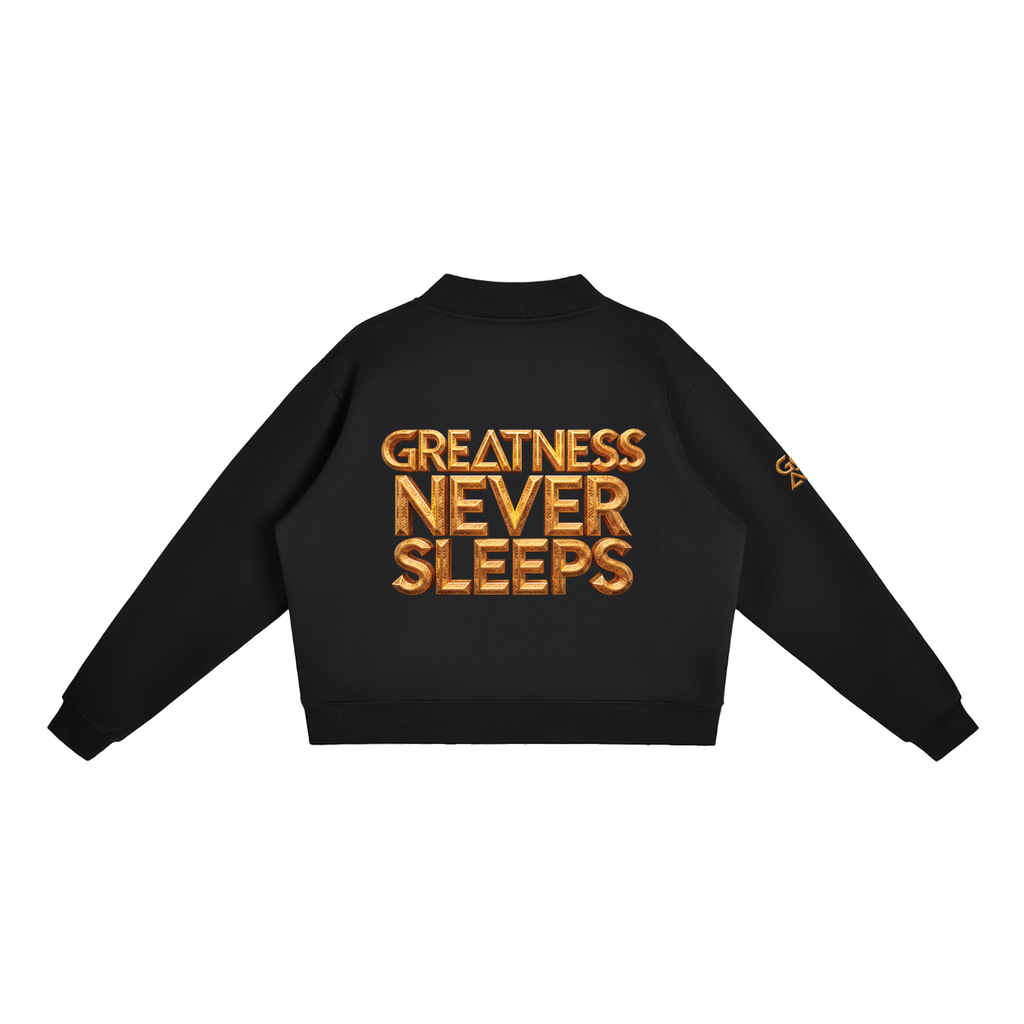 GOAT SOCIETY Greatness Never Sleeps Essential Fleece Mock-Neck Crew Sweatshirt