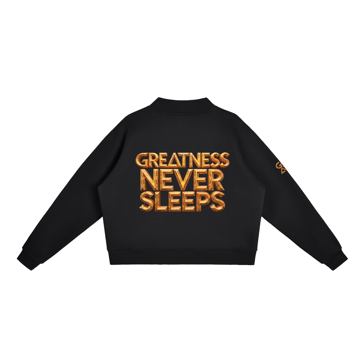 GOAT SOCIETY Greatness Never Sleeps Essential Fleece Mock-Neck Crew Sweatshirt