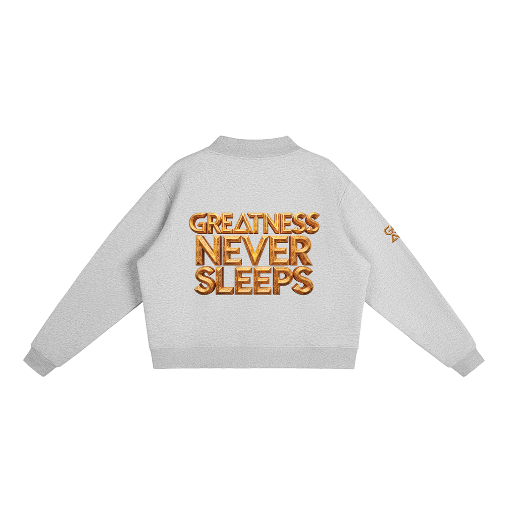 GOAT SOCIETY Greatness Never Sleeps Essential Fleece Mock-Neck Crew Sweatshirt