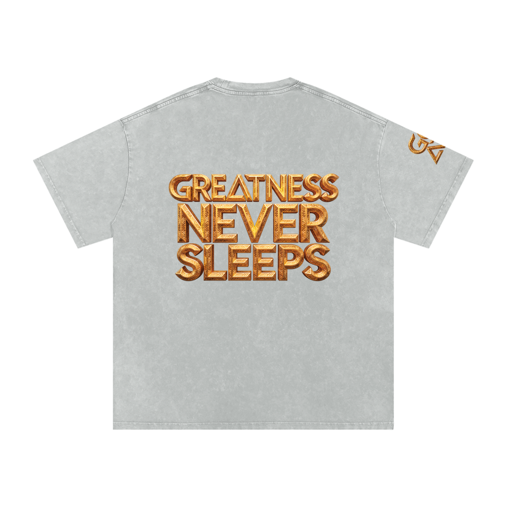 GOAT SOCIETY Greatness Never Sleeps Snow Washed Oversized Cotton T-Shirt