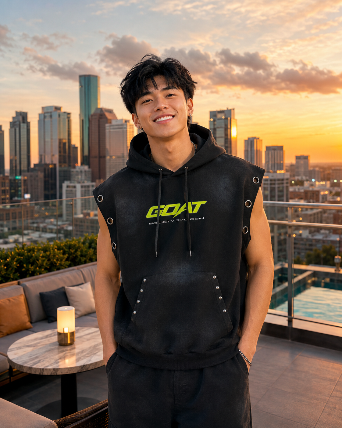 GOAT SOCIETY 370 GSM VINTAGE WASH SLEEVELESS HOODIE