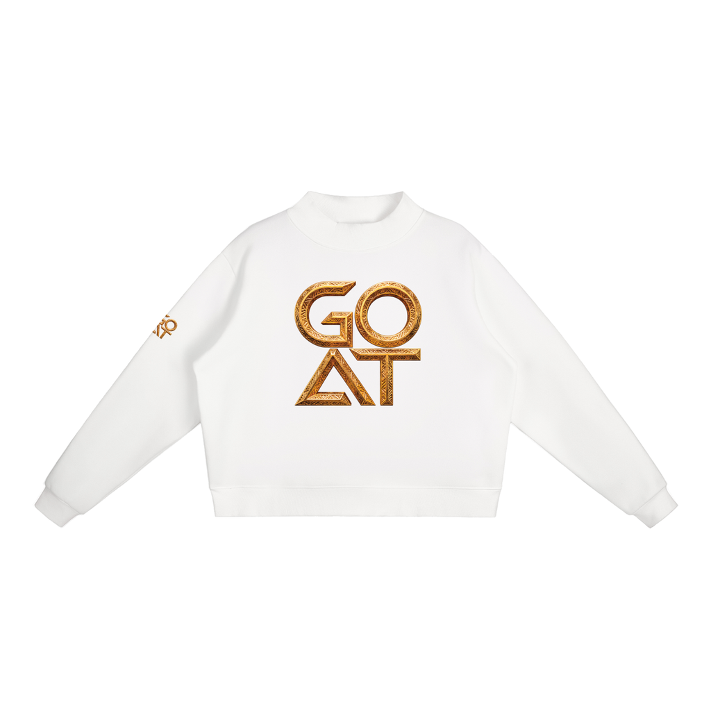 GOAT SOCIETY Greatness Never Sleeps Essential Fleece Mock-Neck Crew Sweatshirt