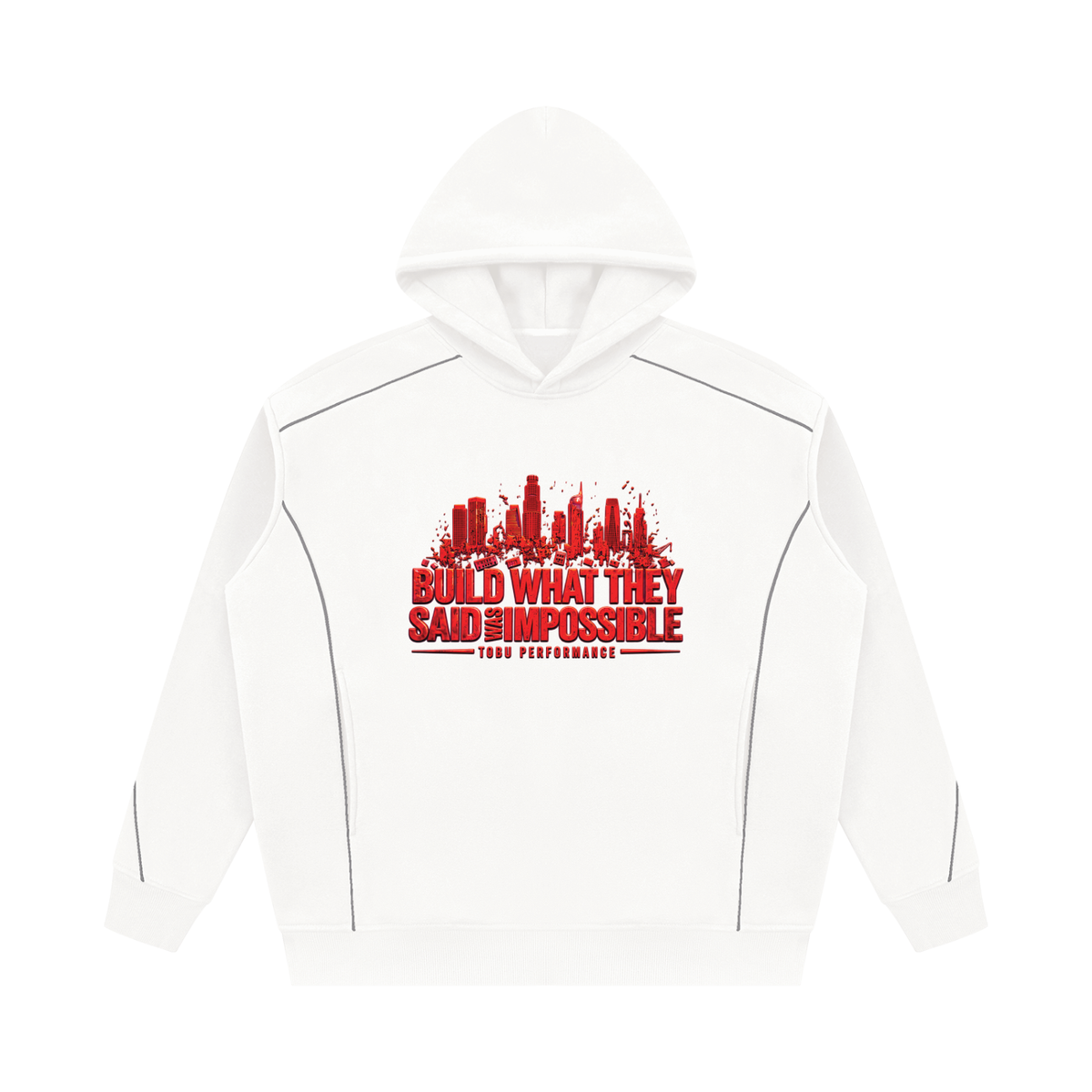 TOBU BUILD WHAT THEY SAID IS IMPOSSIBLE 345 GSM OVERSIZED PIPING FLEECE HOODIE | UNISEX